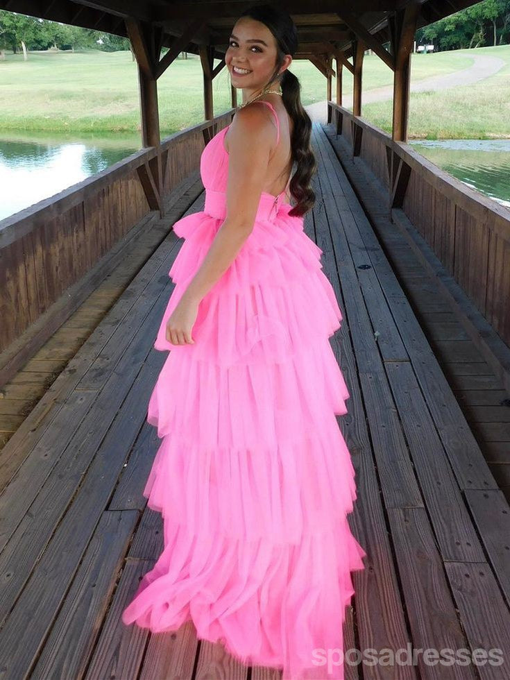 Cute Pink A-line Spaghetti Straps Maxi Long Party Prom Dresses,Evening Dress,13493