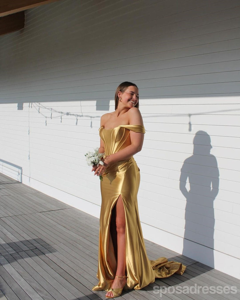 Sexy Gold Mermaid Off Shoulder Maxi Long Party Prom Dresses,Evening Gowns,13598