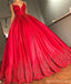 Backless Μακαρόνια Ιμάντες V Λαιμό Κόκκινη γραμμή με Μακρύ Βράδυ Φορέματα Prom, 17639
