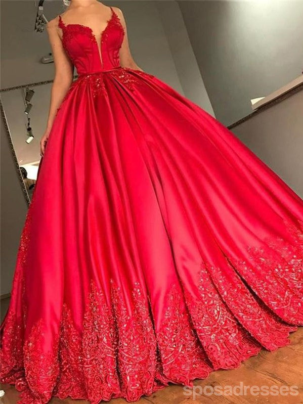 Backless Μακαρόνια Ιμάντες V Λαιμό Κόκκινη γραμμή με Μακρύ Βράδυ Φορέματα Prom, 17639