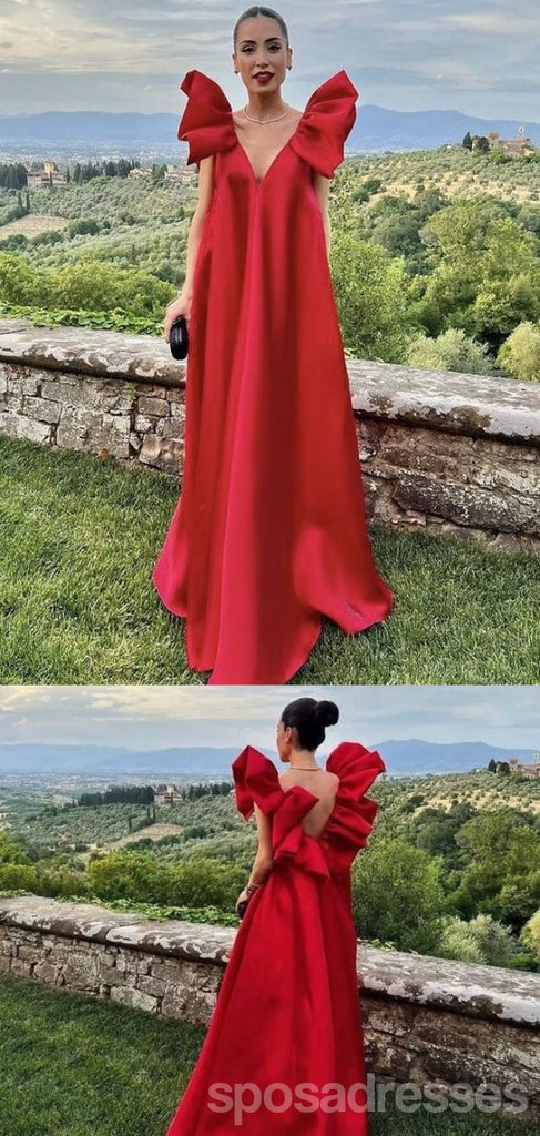 Fashion Red A-line V-neck Maxi Long Party Prom Dresses,Evening Dress,13517