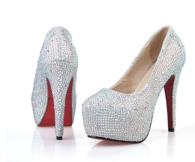 Rhinestone High Heels Platform Shoes Women Pumps Party Wedding Shoes, S034