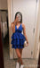 Sexy Blue A-line Spaghetti Straps V-neck Mini Short Prom Homecoming Dresses,CM986