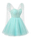 Cute Blue A-line Long Sleeves Mini Short Prom Homecoming Dresses,Party Dress,CM1002