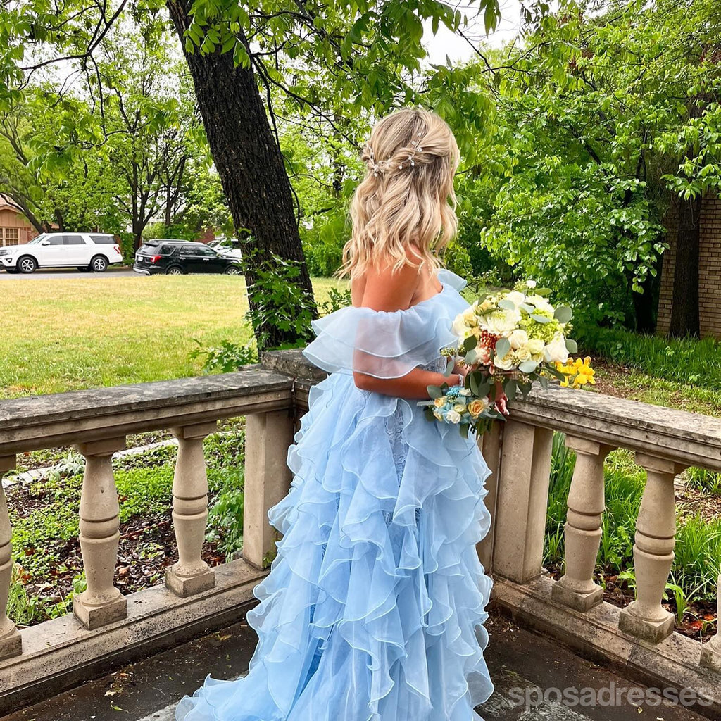 Pretty Blue A-line Off Shoulder Long Party Prom Dresses Ideas,Evening Gowns,13679