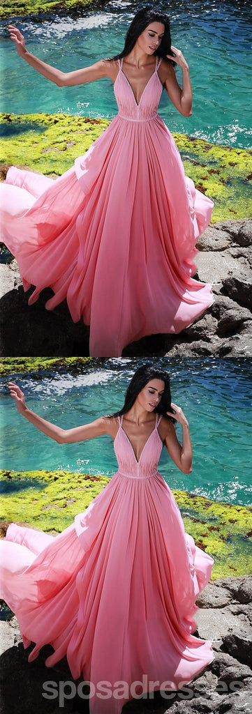 Popular Pink A-line Spaghetti Straps Long Party Prom Dresses,Evening Dress,13358