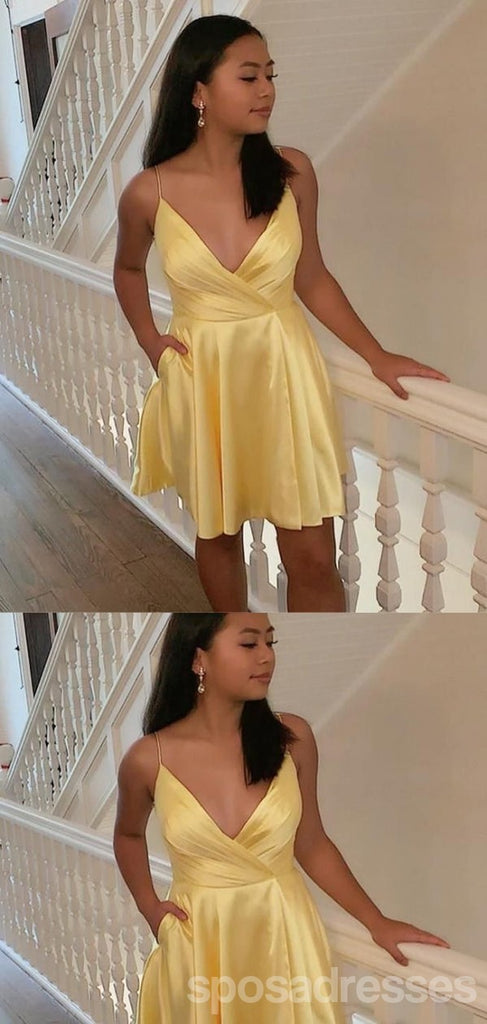 Sexy Yellow A-line Spaghetti Straps Mini Short Prom Homecoming Dresses,Party Dress,CM1011