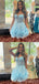 Cute Blue A-line Spaghetti Straps Mini Short Prom Homecoming Dresses,CM983