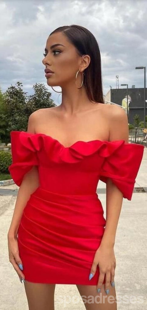 Sexy Red Sheath Off Shoulder Mini Short Prom Homecoming Dresses,CM988