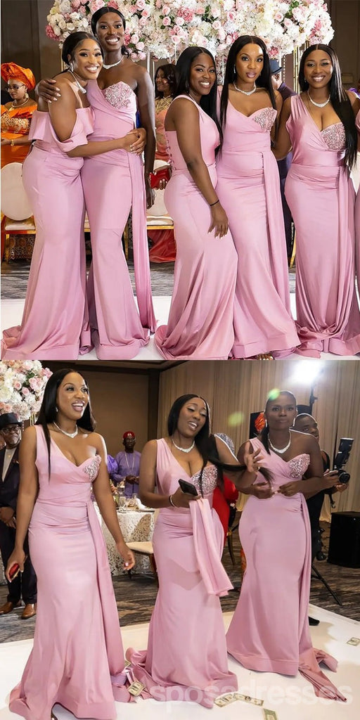 Mismatched Pink Mermaid Maxi Long Bridesmaid Dresses For Wedding Party,WG1799