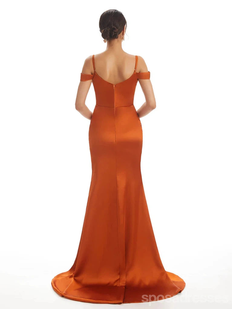 Mismatched Burnt Orange Mermaid High Slit Cheap Long Bridesmaid Dresses,WG1347