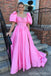 Pretty Pink A-line Short Sleeves Maxi Long Party Prom Dresses,Evening Gowns,13587