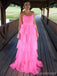 Cute Pink A-line Spaghetti Straps Maxi Long Party Prom Dresses,Evening Dress,13493