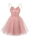 Cute Pink A-line Spaghetti Straps Mini Short Prom Homecoming Dresses,Party Dress,CM1001