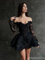 Sexy Black A-line Off Shoulder Long Sleeves Mini Short Prom Homecoming Dresses,CM981