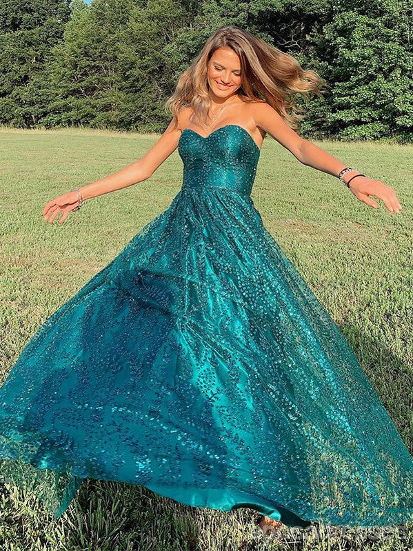 Sparkly A-line Blue Sweetheart Maxi Long Party Prom Dresses,Evening Gowns,13600