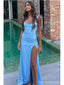 Sexy Blue Mermaid Straps Side Slit Long Party Prom Dresses,Evening Dress,13367