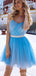 Blue A-line Spaghetti Straps Short Homecoming Dresses,Short Prom Dresses,CM958