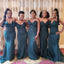 Sexy Blue Mermaid V-neck Maxi Long Bridesmaid Dresses For Wedding Party,WG1800