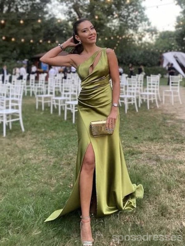 Sexy Green Mermaid One Shoulder Side Slit Maxi Long Party Prom Dresses,Evening Dress,13469
