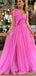 Elegant Hot Pink A-line One Shoulder Maxi Long Party Prom Dresses,Evening Dress,13478