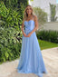 Sexy Backless Blue Chiffon Cheap Long Evening Prom Dresses, Evening Party Prom Dresses, 18635