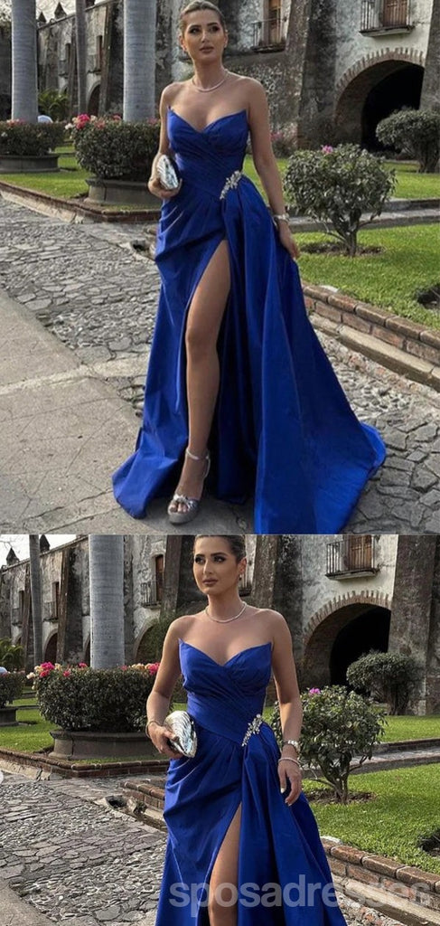 Sexy Blue A-line High Slit Long Party Prom Dresses Ideas,Evening Gowns,13683