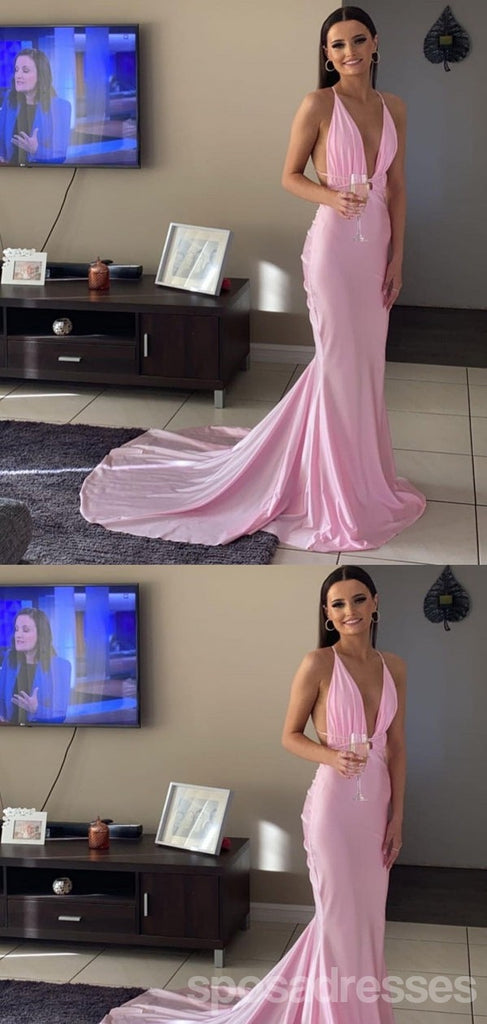 Sexy Pink Mermaid V-neck Maxi Long Party Prom Dresses Ideas,Evening Gowns,13652