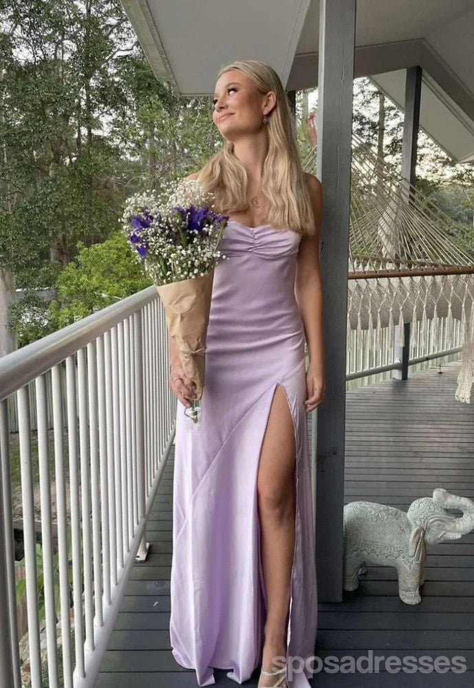 Simple Purple Mermaid Spaghetti Straps Side Slit Maxi Long Bridesmaid Dresses,WG1871