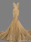 Σέξυ Γλυκό Χρυσό Δαντέλα Γοργόνα Γοργόνα Μακρά Βραδινά Φορέματα, Δημοφιλή Φτηνά Μακρύ 2018 Φορέματα Prom Party, 17238