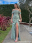 Sexy Green Mermaid Off Shoulder Side Slit Maxi Long Party Prom Dresses,Evening Dress,13449