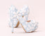 Handmade High Heels Round Toe Blue Lace Crystal Wedding Shoes, S0040