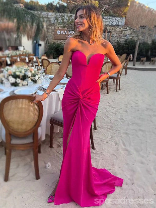 Sexy Hot Pink Mermaid Slit Maxi Long Party Prom Dresses,Evening Dress,13549