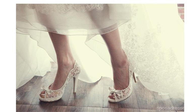 Ivory Lace High Heels Fish Toe Sexy Wedding Bridal Shoes With Tow, S020