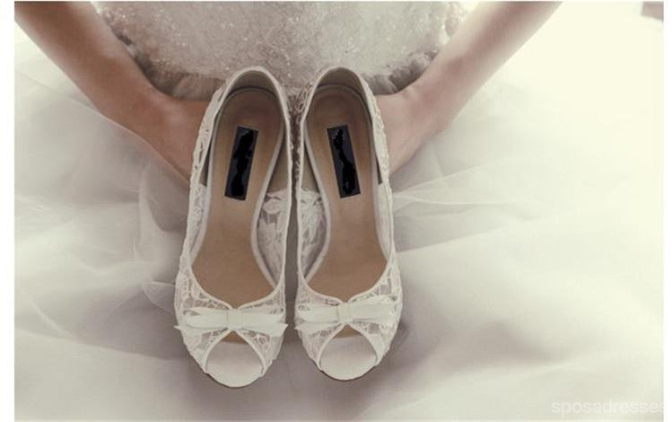 Ivory Lace High Heels Fish Toe Sexy Wedding Bridal Shoes With Tow, S020