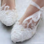 Lace Pearls Pointed Toes Women Wedding Shoes With Ribbons Lace Up, S018