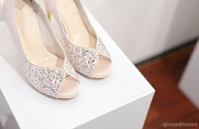 Pink Crystal High Heels Pointed Toe Rhinestone Wedding Bridal Shoes, S025