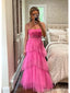 Popular Pink A-line Spaghetti Straps Long Party Prom Dresses,Evening Dress,13371