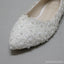 Pregnant Flat Heels Pearls Lace Pointed Toe White Wedding Bridal Shoes, S017