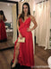 Sexy Red Sheath Side Slit Spaghetti Straps Maxi Long Party Prom Dresses, Evening Dress,13321