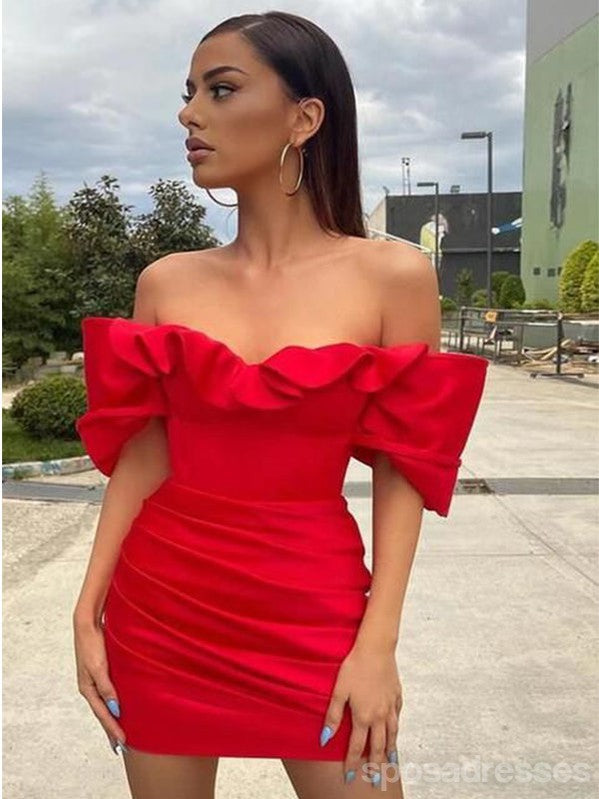 Sexy Red Sheath Off Shoulder Mini Short Prom Homecoming Dresses,CM988