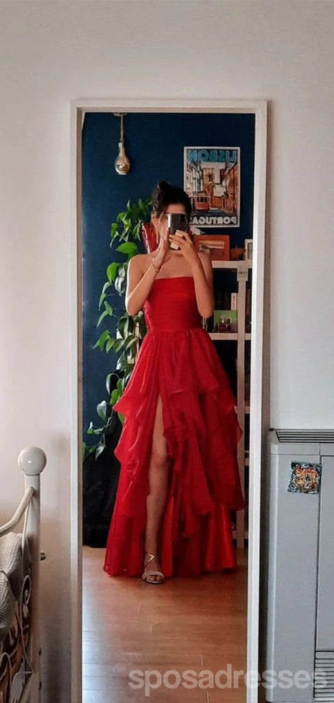 Gorgeous Red A-line Side Slit Maxi Long Party Prom Dresses,Evening Dress,13479