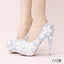 Handmade High Heels Round Toe Blue Lace Crystal Wedding Shoes, S0040