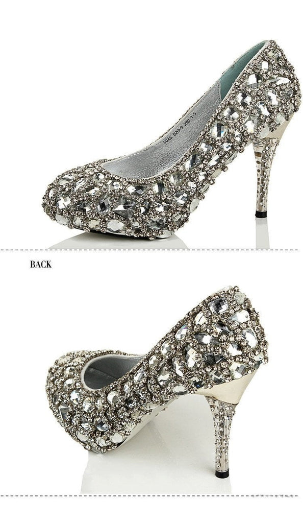 Sparkly Crystal High Heels Pointed Toe Rhinestone Wedding Bridal Shoes, S023