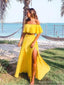 Simple Yellow A-line Two Pieces Side Slit Maxi Long Party Prom Dresses,Evening Dress,13408