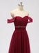 Robes de demoiselle d'honneur pas cher en tulle rouge foncé à épaules dénudées en ligne, WG589
