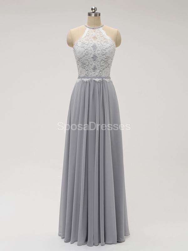 Halter Lace Long Chiffon Grey Φθηνά φορέματα παράνυμφων σε απευθείας σύνδεση, WG583