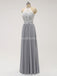 Le lacet de licol la longue demoiselle d'honneur bon marché grise en mousseline s'habille en ligne, WG583