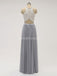 Le lacet de licol la longue demoiselle d'honneur bon marché grise en mousseline s'habille en ligne, WG583