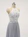Halter Lace Long Chiffon Grey Φθηνά φορέματα παράνυμφων σε απευθείας σύνδεση, WG583